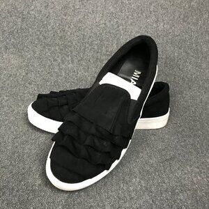 Margaret by MIA Black Suede Ruffle Top Slip On Fashion Sneakers Women's Size 8.5